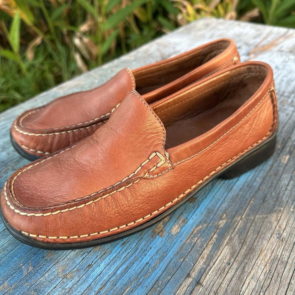 Hush Puppies Women’s 6.5 Camden Loafers Cognac Brown Leather Moccasin 204